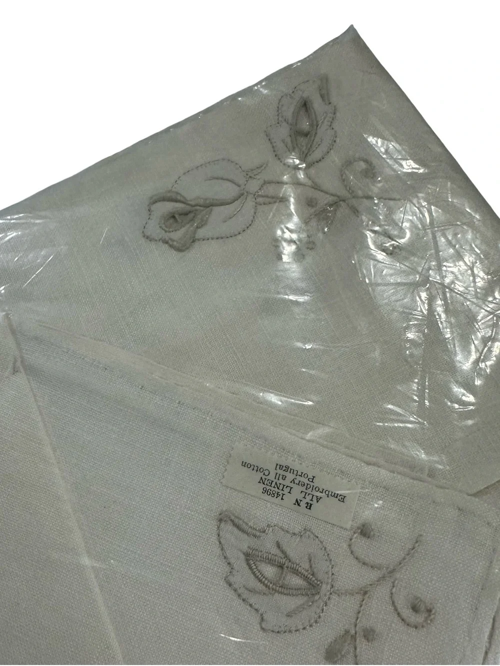 Vtg Imperial Coronet Linen Tablecloth Set 5pc Embroidered Rose Cutwork Portugal